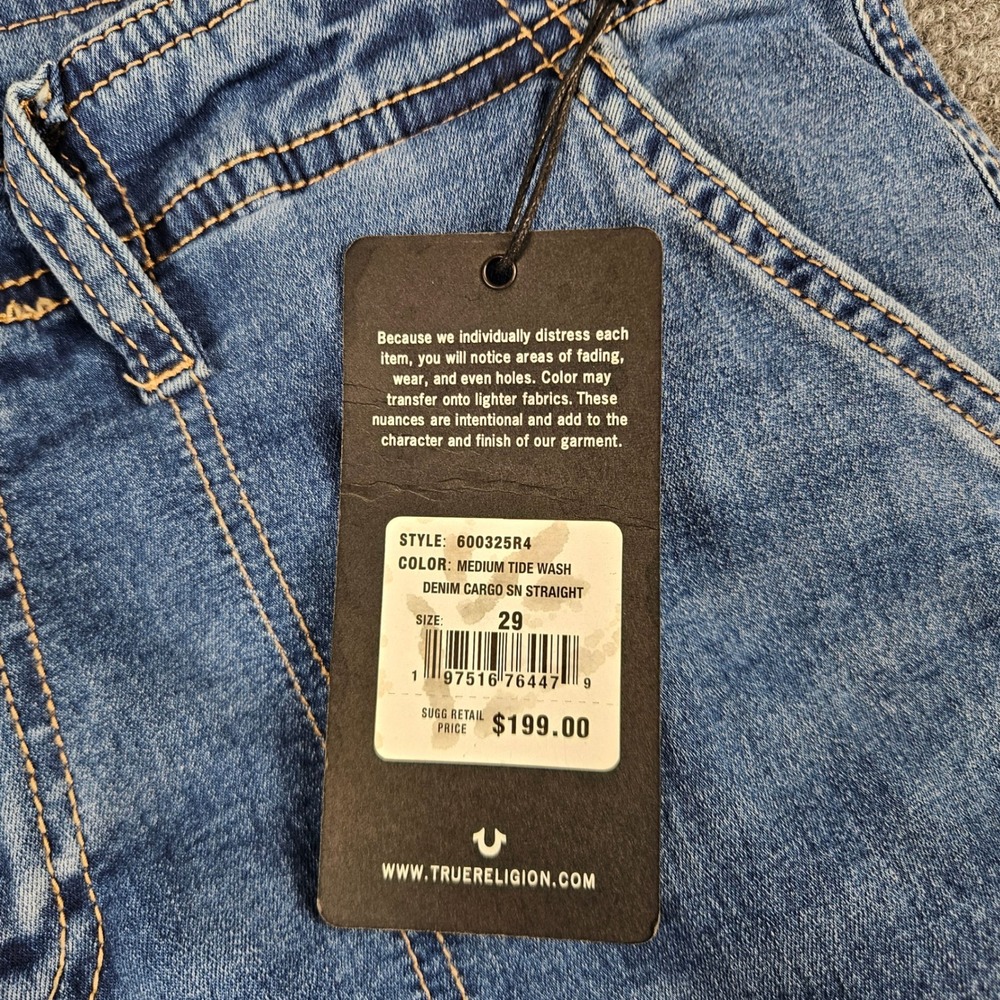 True Religion Denim Cargo SN Straight Jeans Medium Tide Wash 600325R4 Sz 29 NWT - Picture 10 of 14